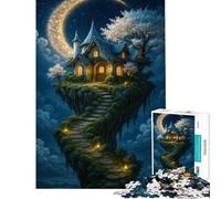 Puzzle da 1000 pezzi per adulti Casa fantastica su un'isola galleggiante di notte Gioco educativo e stimolante per ragazzi dai 14 anni in su Dimensioni 50x75cm