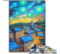 Puzzle da 1000 pezzi per adulti "Casa sotto il cielo notturno" in legno, un regalo perfetto per il divertimento in famiglia, dimensioni 50X75cm, per feste, compleanni e serate di giochi in famiglia