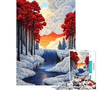 Puzzle da 1000 pezzi per adulti "Cascata cremisi al crepuscolo" gioco divertente di analisi e logica difficile e stimolante (dimensioni 50x75cm)