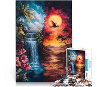 Puzzle da 1000 pezzi per adulti Cascata e tramonto Giocattolo educativo intellettuale decomprimente Regalo di compleanno, regali, arte murale 75x50cm