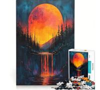 Puzzle da 1000 pezzi per adulti: Cascata infuocata sotto la luna di sangue, gioco per famiglie, assemblaggio di figure, compleanno e Natale 38x52cm