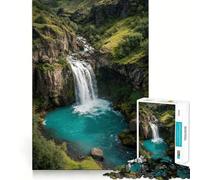 Puzzle da 1000 pezzi per adulti, cascata turchese in una valle verde, taglio preciso, gioco creativo per stimolare la mente, svago, divertimento, regalo di compleanno (38x26cm)