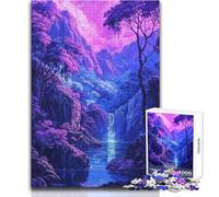 Puzzle da 1000 pezzi per adulti, cascata viola surreale, decorazione artistica per la casa, gioco pratico per bambini dai 14 anni in su (dimensioni 38x52cm)