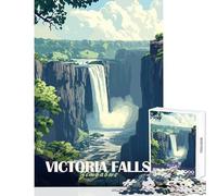 Puzzle da 1000 pezzi per adulti Cascate Vittoria Zimbabwe Giocattoli antistress Regalo per compleanni Gioco impossibile con poster abbinato e foglio di quiz Dimensioni 38x52cm
