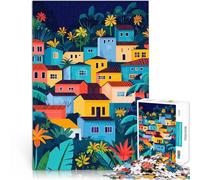 Puzzle da 1000 pezzi per adulti Case colorate del villaggio tropicale Arte minimalista Gara di velocità delle mani Idee regalo 38x26cm