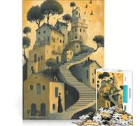 Puzzle da 1000 pezzi per adulti, case con mille gradini, giocattolo educativo, difficile, ideale per compleanni e Natale 38x52cm