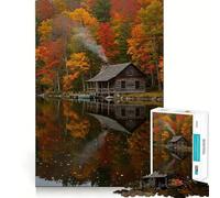Puzzle da 1000 pezzi per adulti,"Casetta autunnale con riflesso sul lago",taglio preciso,gioco di abilità,svago,divertimento,regalo di compleanno (38x52cm)