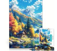 Puzzle da 1000 pezzi per adulti,"Casetta autunnale sul lago",con taglio preciso,gioco di abilità,svago e divertimento,regalo di compleanno (50x75cm)