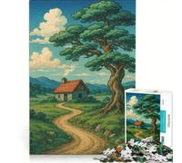 Puzzle da 1000 pezzi per adulti: Casetta idilliaca in campagna con grande albero, gioco rompicapo, decorazione da parete, lista dei desideri con Babbo Natale 50x75cm