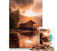 Puzzle da 1000 pezzi per adulti Casetta sul lago al tramonto,gioco di logica e intricato,ideale per il tempo libero e il compleanno (38x26cm)