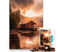 Puzzle da 1000 pezzi per adulti Casetta sul lago al tramonto - Gioco di squadra divertente e creativo tempo libero (50x75cm)