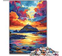 Puzzle da 1000 pezzi per adulti Castello al tramonto in legno, Capodanno, regalo di festa 50x75cm per gioco interattivo per famiglie