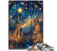 Puzzle da 1000 pezzi per adulti Castello di vetrate colorate Difficile e stimolante con poster abbinato e foglio di quiz per età 14 50x75cm