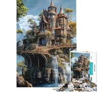 Puzzle da 1000 pezzi per adulti castello fantasy su scogliera con cascata giocattolo fai da te analisi e logica ottimo regalo per gli appassionati di videogiochi (dimensioni 38x26cm)