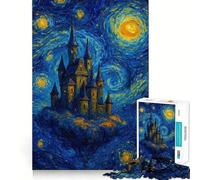 Puzzle da 1000 pezzi per adulti,castello in stile Notte Stellata,bordi fini,gioco cognitivo,rilassante,decorazione natalizia da parete (38x26cm)