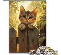 Puzzle da 1000 pezzi per adulti "Cat on The Fence", analisi e logica con pezzi completamente interconnessi di forma casuale, per bambini dai 14 anni in su, 26x38cm