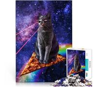Puzzle da 1000 pezzi per adulti Cat Space e Pizza Difficile da completare ma divertente e umoristico Regalo di compleanno, regali, arte murale 75x50cm
