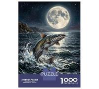 Puzzle Da 1000 Pezzi Per Adulti Catfish Leaping Under The Full Moon Puzzle Per Adulti Gioco Pratico Decorazione Murale Divertimento A Casa Attività, 70x50cm/1000pcs