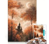 Puzzle da 1000 pezzi per adulti, Cattedrale autunnale sotto la luna crescente, gioco impossibile, interazione genitore-figlio, per compleanno, Natale 50x75cm