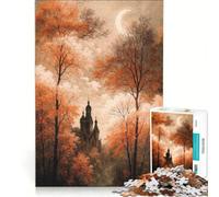 Puzzle da 1000 pezzi per adulti, Cattedrale autunnale sotto la luna crescente, gioco rilassante, impegnativo da completare, lista dei desideri con Babbo Natale 38x52cm