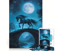 Puzzle da 1000 pezzi per adulti "Cavalcatura del cavallo nero tra le stelle",decorazione con bordi netti,gioco per allenare la mente,divertimento rilassante,decorazione artistica natalizia 50x75cm