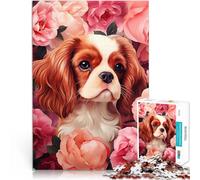 Puzzle da 1000 pezzi per adulti Cavalier King Charles Spaniel a Roses Sollievo dallo stress Gioco educativo per compleanno e Natale 75x50cm