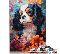 Puzzle da 1000 pezzi per adulti Cavalier King Charles Spaniel con fiori, set di puzzle per la famiglia, puzzle di carta, puzzle di sfida mentale, 38x26 cm/1000 pezzi