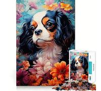 Puzzle da 1000 pezzi per adulti,Cavalier King Charles Spaniel tra i fiori,disegno preciso,rompicapo cognitivo,gioco rilassante,regalo di Natale (50x75cm)