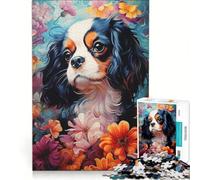 Puzzle da 1000 pezzi per adulti, Cavalier King Charles Spaniel tra i fiori, gioco impossibile, ideale per passare il tempo durante le vacanze, regalo di compleanno, regalo di viaggio 38x52cm