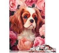 Puzzle da 1000 pezzi per adulti, Cavalier King Charles Spaniel tra le rose, puzzle per adulti, gioco educativo, sfida, giocattolo, 1000 pezzi (75x50 cm)