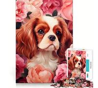 Puzzle da 1000 pezzi per adulti,Cavalier King Charles Spaniel tra le rose,ritaglio preciso,gioco rompicapo cognitivo,gioco rilassante,regalo di Natale (38x52cm)