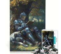 Puzzle da 1000 pezzi per adulti: Cavaliere che legge con il lupo giochi per famiglie divertenti e umoristici sfida unica 38x26cm