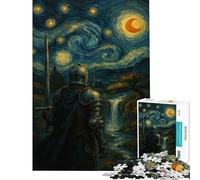 Puzzle da 1000 pezzi per adulti Cavaliere con spada sotto una notte stellata Gioco educativo giocattolo avvincente per coltivare la pazienza Idee regalo Decorazione per la casa (dimensioni 38x52cm)