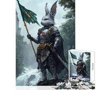 Puzzle da 1000 pezzi per adulti cavaliere coniglio con bandiera sotto la pioggia giocattoli per la casa regali di Babbo Natale segreto gioco per famiglie aiuta il cervello ad allenarsi 38x26cm