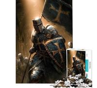 Puzzle da 1000 pezzi per adulti Cavaliere crociato con bandiera e scudo gioco educativo giocattolo educativo ottimo vacanze a casa e per passare il tempo (dimensioni 38x52cm)