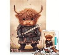 Puzzle da 1000 pezzi per adulti Cavaliere delle Highlands con mucca e spada gioco per famiglie decorazione per la casa adatto per la scrivania 50x75cm