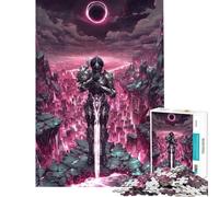 Puzzle da 1000 pezzi per adulti: Cavaliere in armatura che osserva un paesaggio urbano rosa Puzzle da parete un'opera d'arte ideale come regalo per tutta la famiglia (dimensioni: 38x26cm)