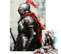 Puzzle da 1000 pezzi per adulti: Cavaliere in armatura scintillante con mantello rosso puzzle per ragazzi giochi per famiglie vacanze a casa compleanno e Natale (dimensioni 50x75cm)