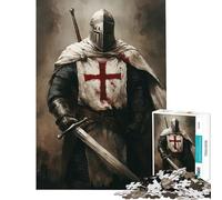 Puzzle da 1000 pezzi per adulti cavaliere medievale con armatura a croce rossa puzzle per ragazzi schema di assemblaggio difficile e stimolante gioco impegnativo e per tutta la famiglia 38x52cm