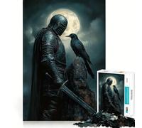 Puzzle da 1000 pezzi per adulti Cavaliere Nero e Corvo,taglio preciso,gioco di logica e pensiero creativo,svago e divertimento,scena natalizia 38x52cm