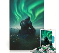 Puzzle da 1000 pezzi per adulti Cavaliere sotto l'aurora boreale gioco rilassante taglio di precisione adatto come decorazione da scrivania 38x52cm