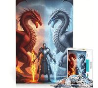 Puzzle da 1000 pezzi per adulti: Cavaliere tra Drago di Fuoco e Ghiaccio Gioco interattivo Decorazione da parete Adatto per la decorazione della scrivania 50x75cm