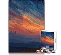 Puzzle da 1000 pezzi per adulti, cavalieri di cammelli al tramonto, paesaggio urbano, ideale per momenti di relax, giocattolo da gioco con fustella di precisione, dimensioni 38x52cm