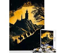 Puzzle da 1000 pezzi per adulti cavalieri in silhouette che si avvicinano al castello giocattolo da parete fantastici regali e giocattoli gioco pratico per migliorare l'amore tra coppie 50x75cm