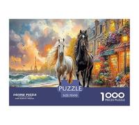 Puzzle da 1000 pezzi per adulti Cavalli a Parigi: cavalli bianchi e neri di River per tutta la famiglia, donne, regali per uomini 70x50 cm/1000 pezzi