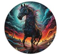 Puzzle da 1000 pezzi per adulti, cavalli psichedelici colorati, puzzle rotondo, giocattoli, regalo educativo, intellettuale, decompressione, divertente gioco per famiglie (67,5x67,5 cm)