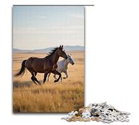 Puzzle da 1000 pezzi per adulti Cavalli selvaggi che corrono sul pascolo Puzzle in legno per adulti e bambini Strumento antistress 1000 pezzi (38x26 cm)