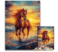 Puzzle da 1000 pezzi per adulti, cavallo al tramonto, puzzle in legno, giochi educativi, con poster abbinato e scheda quiz per età dai 14 anni in su, 50x75cm