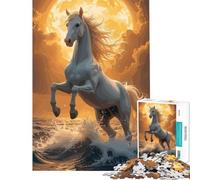 Puzzle da 1000 pezzi per adulti Cavallo bianco impennato tra le onde dell'oceano gioco educativo e stimolante un'opera d'arte da regalare (dimensioni 38x26cm)