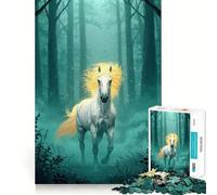 Puzzle da 1000 pezzi per adulti Cavallo bianco nella foresta incantata,gioco di memoria divertente con componenti robusti e ben definiti, alleviare lo stress (38x52cm)
